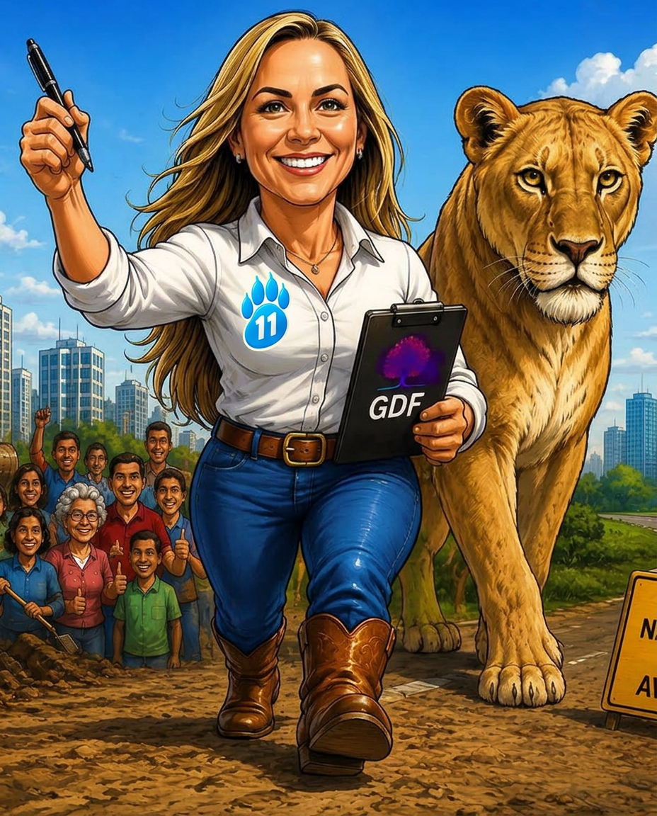Celina Leão caminhando com a leoa